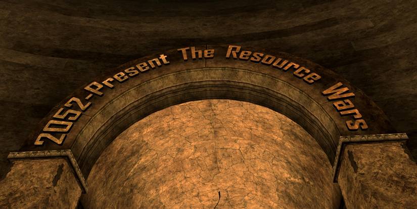 image of a plaque that says "2052 - Present The Resource Wars" from Fallout