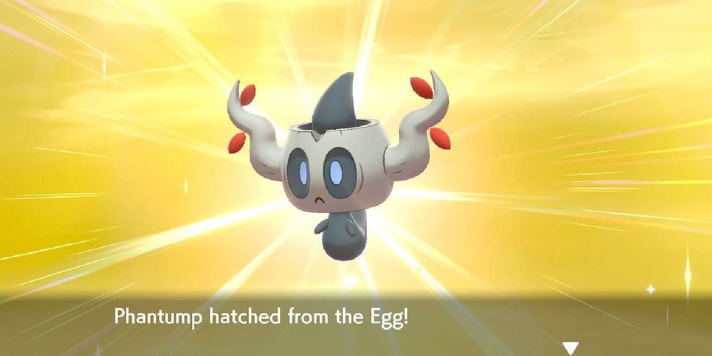 Shiny Phantump hatching from an egg