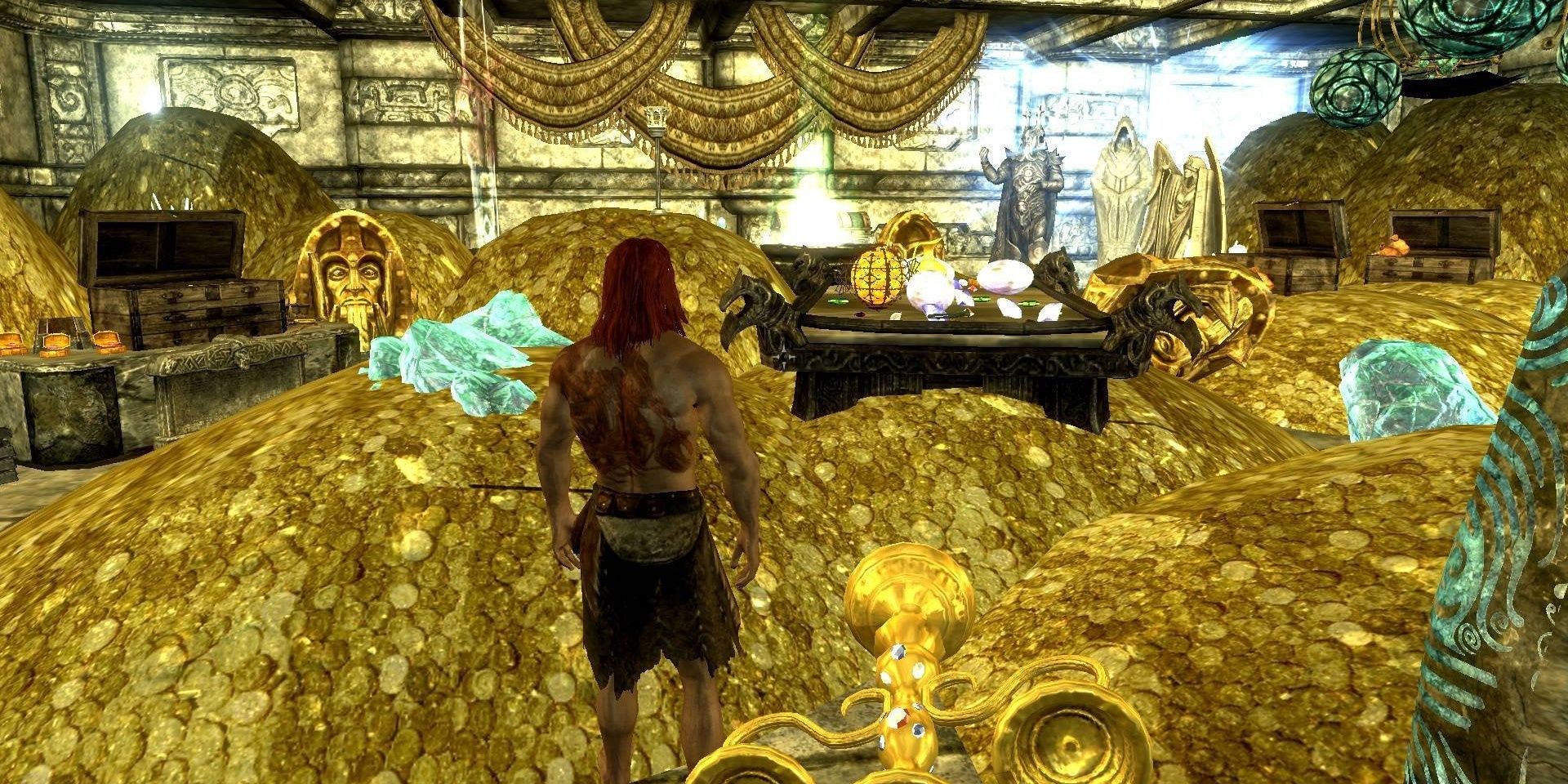 Skyrim Character in a house of money