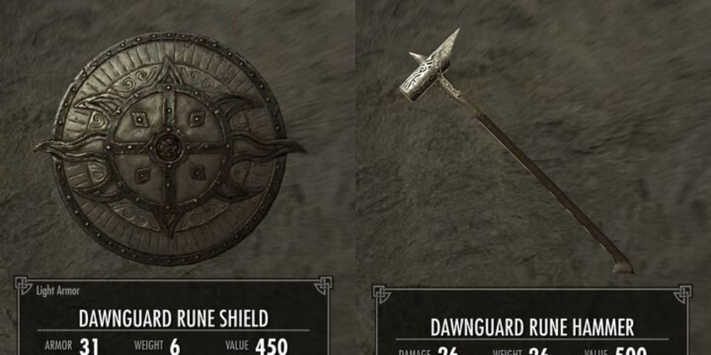 Dawnguard Rune Shield and Rune Hammer in Skyrim