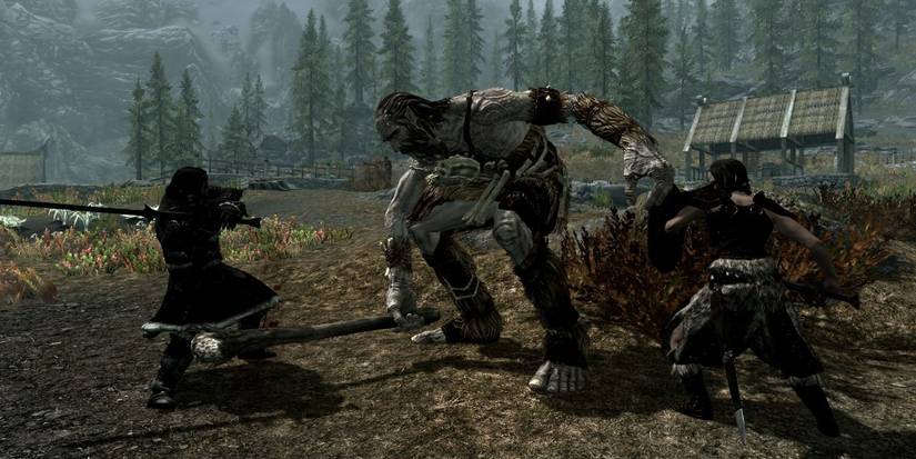 Skyrim Fighting A Giant