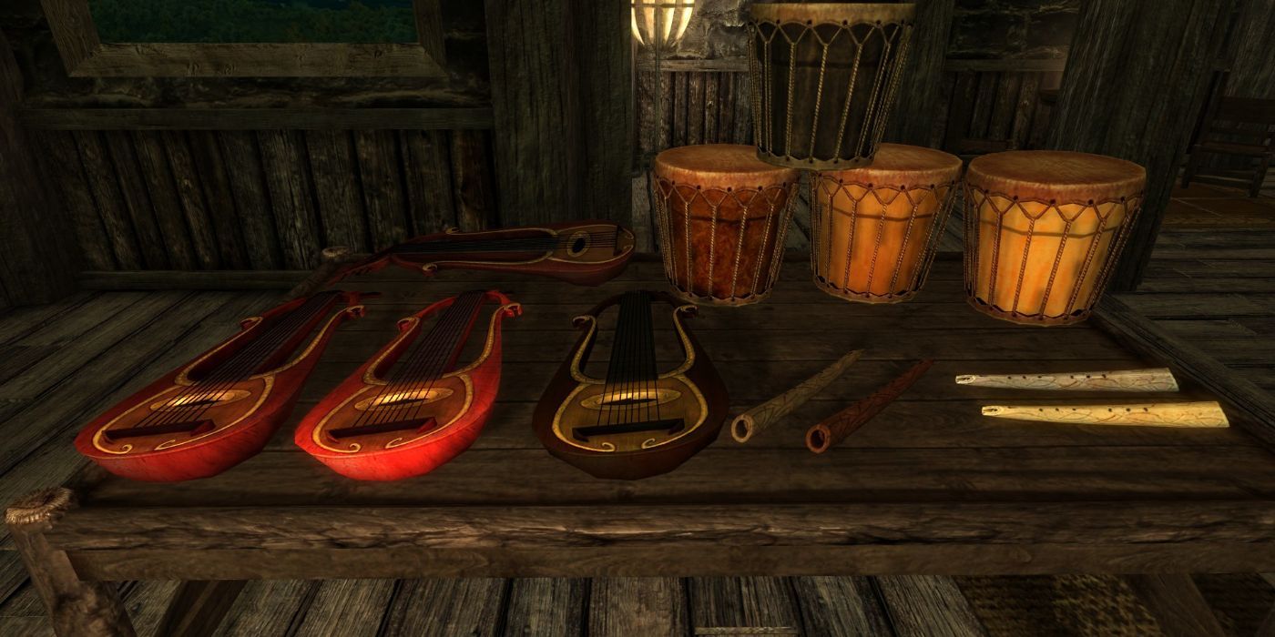Музыкальные инструменты Skyrim на столе