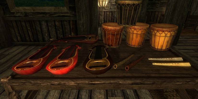 Skyrim Musical Instruments On A Table