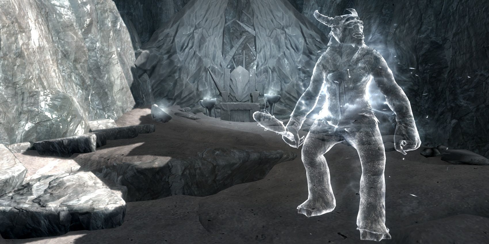 Skyrim Karstaag's spirit and throne in Dragonborn DLC.