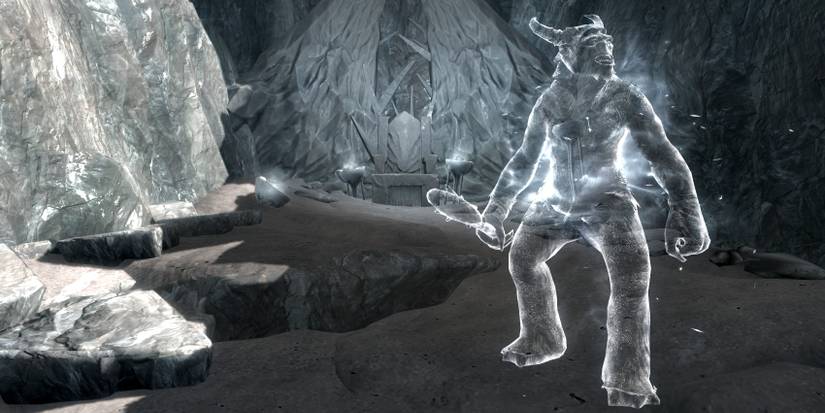 Skyrim Karstaag's spirit and throne in Dragonborn DLC.