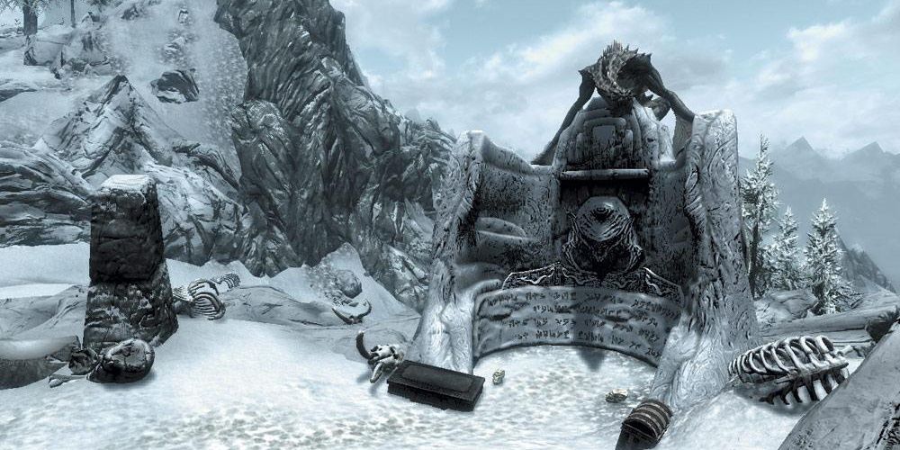 Skyrim Shearpoint dragon shrine with Krosis and dragon fight.
