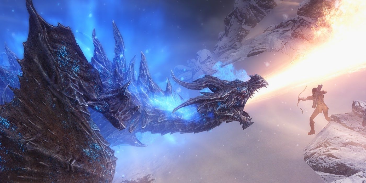 Skyrim Dragonrend Против огнедышащего дракона