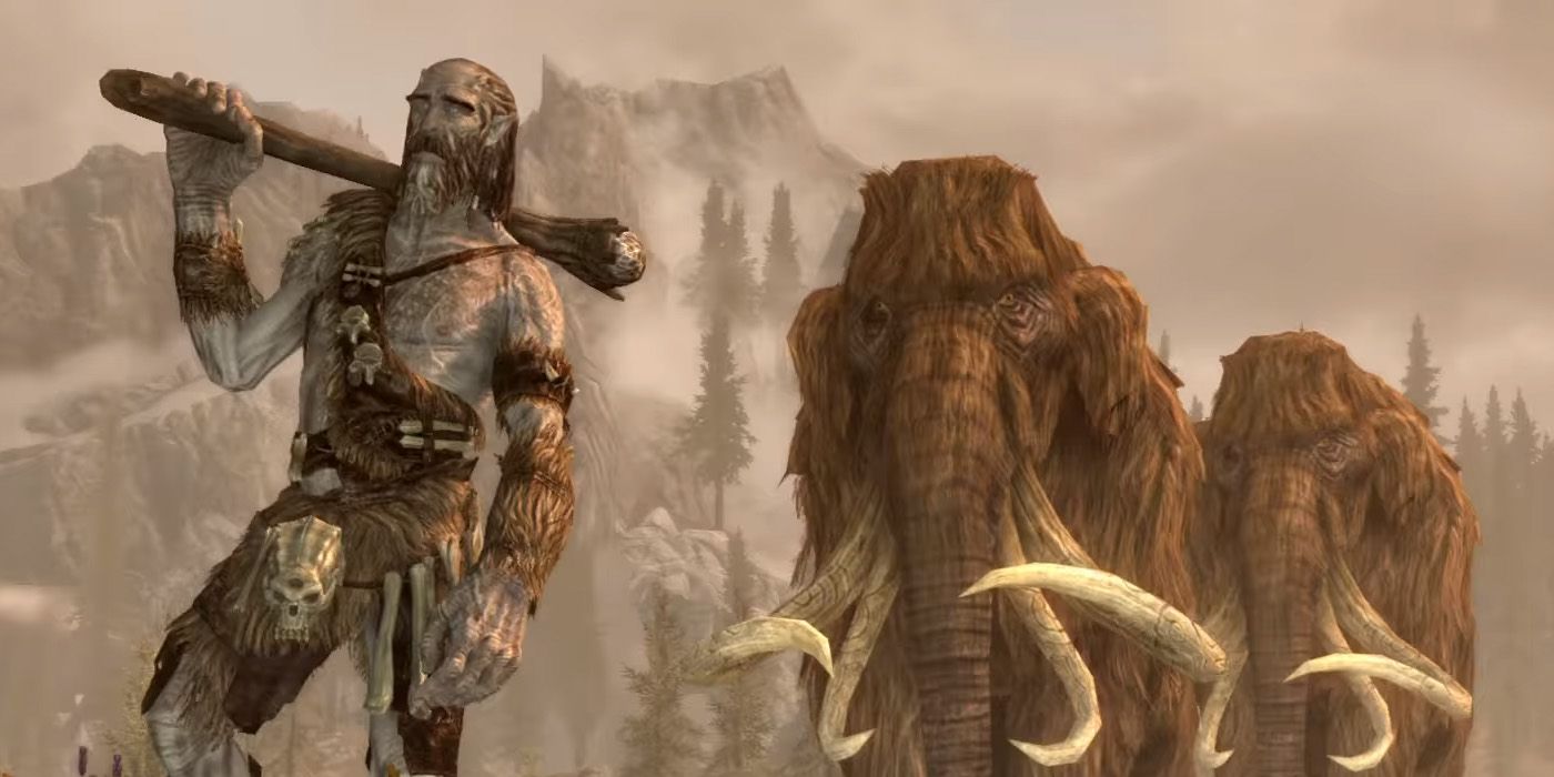 Giant and some Mammoths in Skyrim PS4