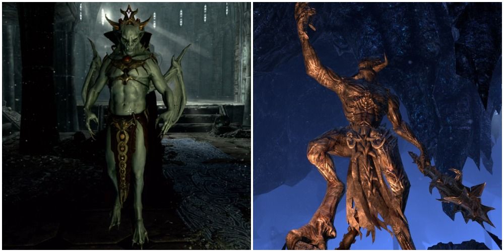 Harkon in Vampire Lord form and a statue of Molag Bal