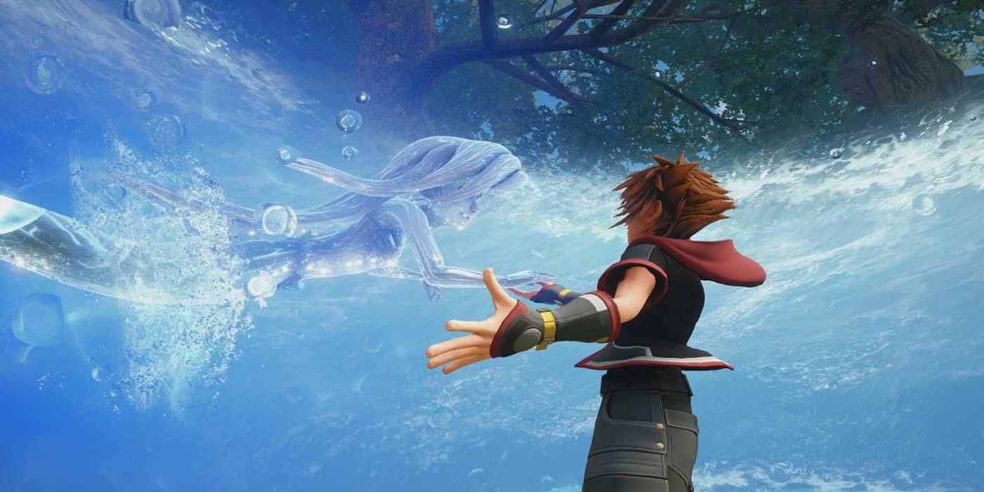 Sora summons Ariel out of water
