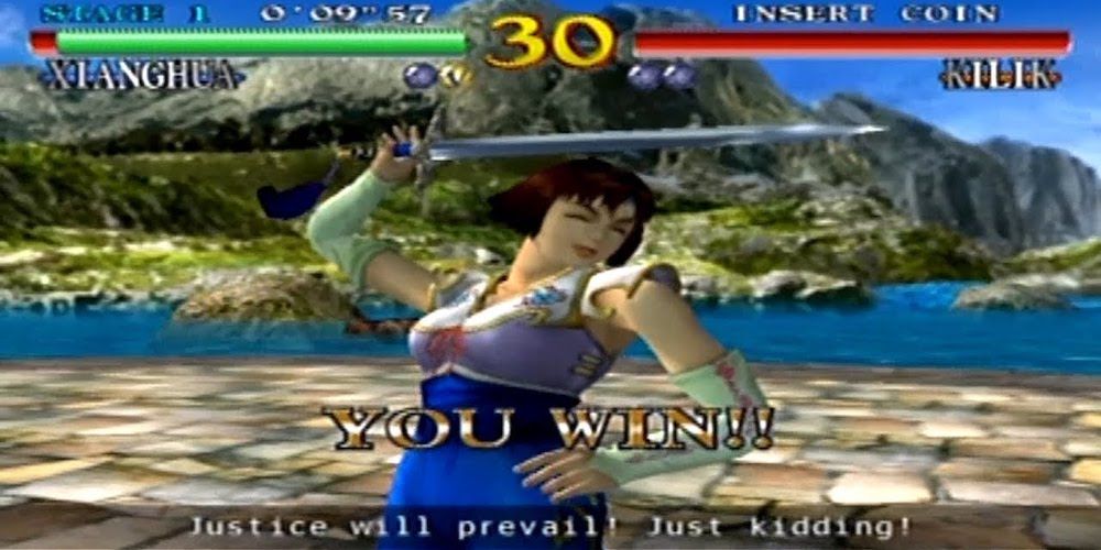 Игра Soulcalibur dreamcast - победный экран со счастливым персонажем
