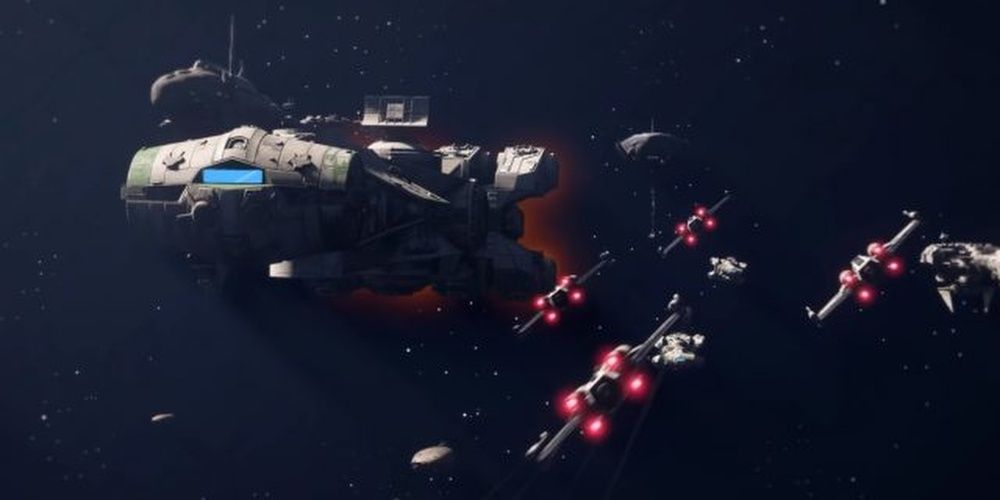 Star Wars Squadrons X Wings Fly Towards Corvette