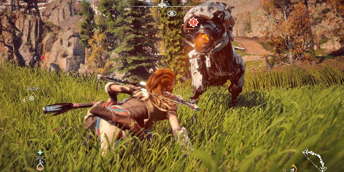 aloy with machine tall grass
