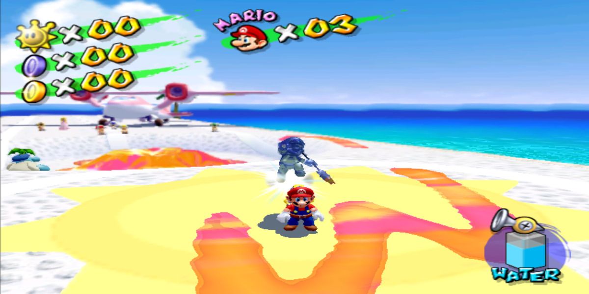 Mario and Shadow Mario in Super Mario Sunshine