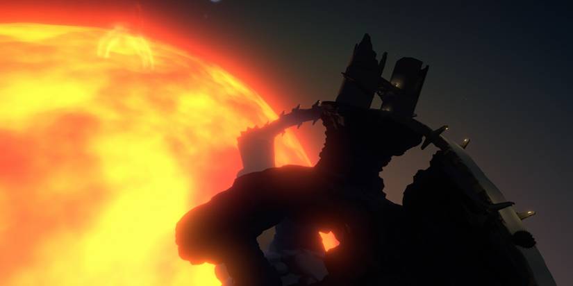 Ship in space with sun in the background