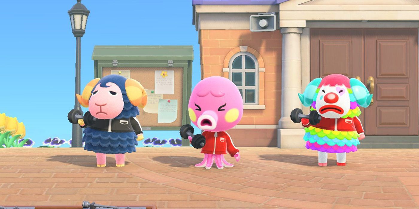 Three villagers exercising 