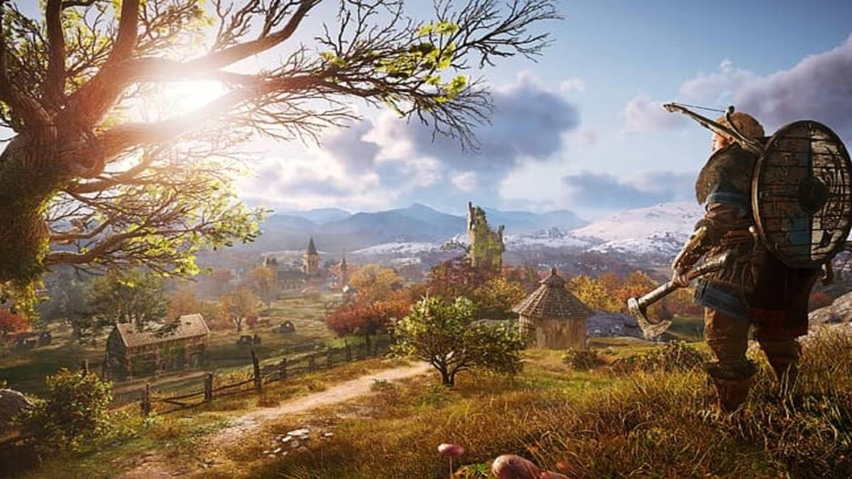 eivor overlooking ravensthorpe settlement in assassin's creed valhalla