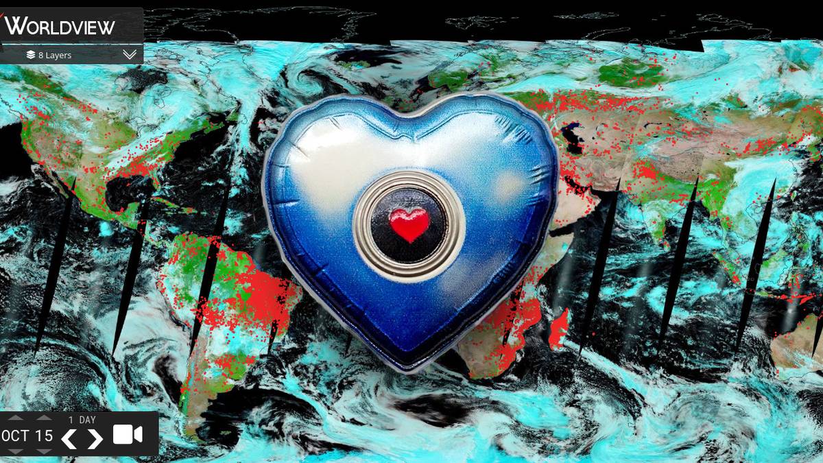 Bungie is selling a heart-shaped Empathetic Ghost Shell Pin, which is a metallic blue heart with a black circle in the center containing a smaller red heart.