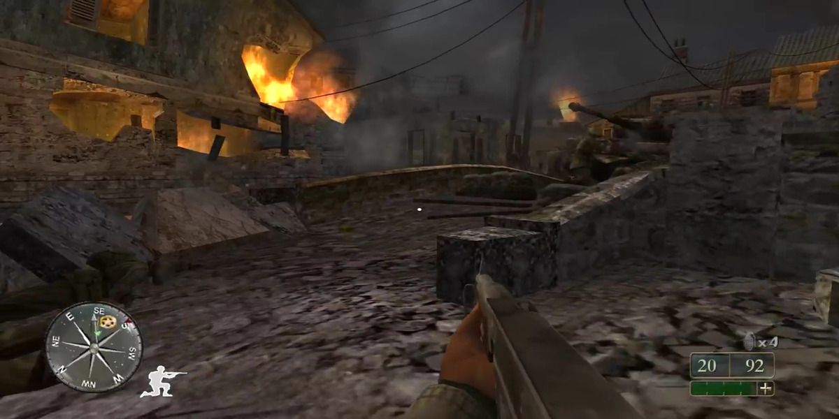 Call of Duty 2: Big Red One - FPS view of destroyed town