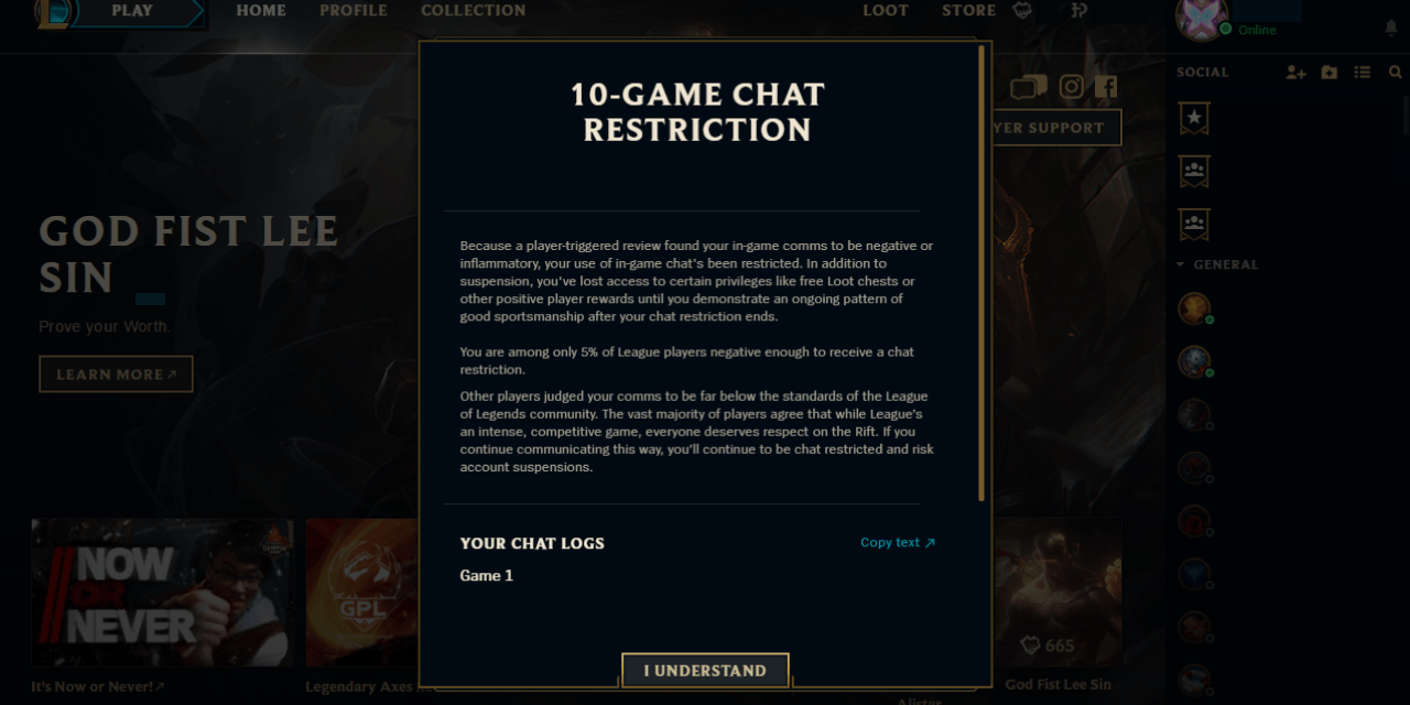 League of Legends chat restriction