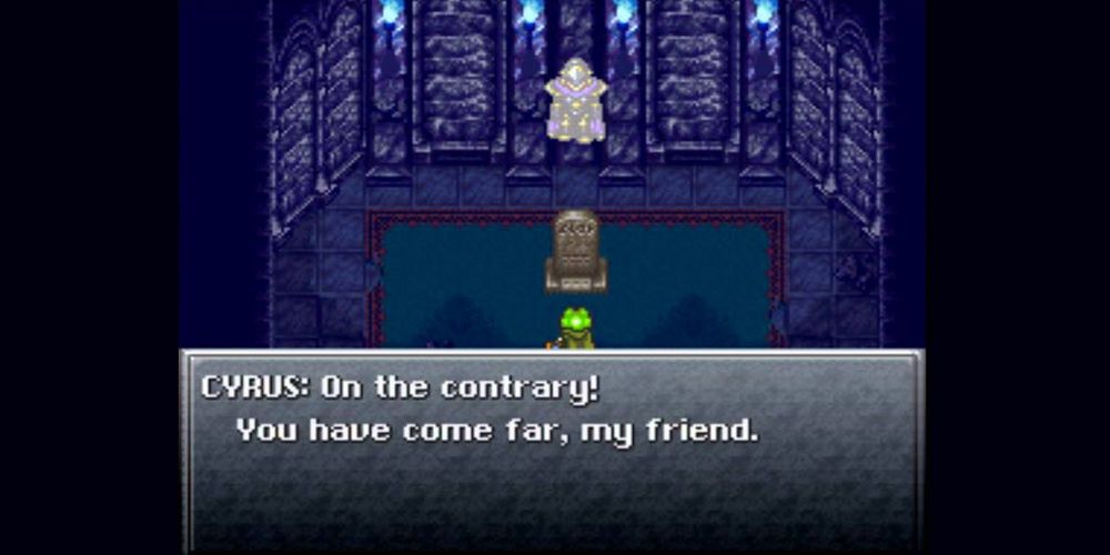 Frog speaking with Cyrus' spirit in Chrono Trigger