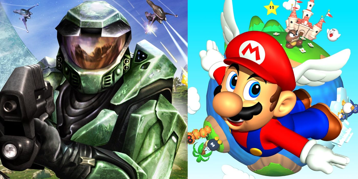 (Left) Promotional image for Halo: Combat Evolved (Right) Promotional image of Mario 64