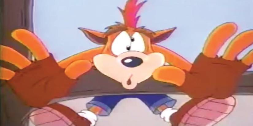 Crash colliding with a tree branch in an unused cutscene