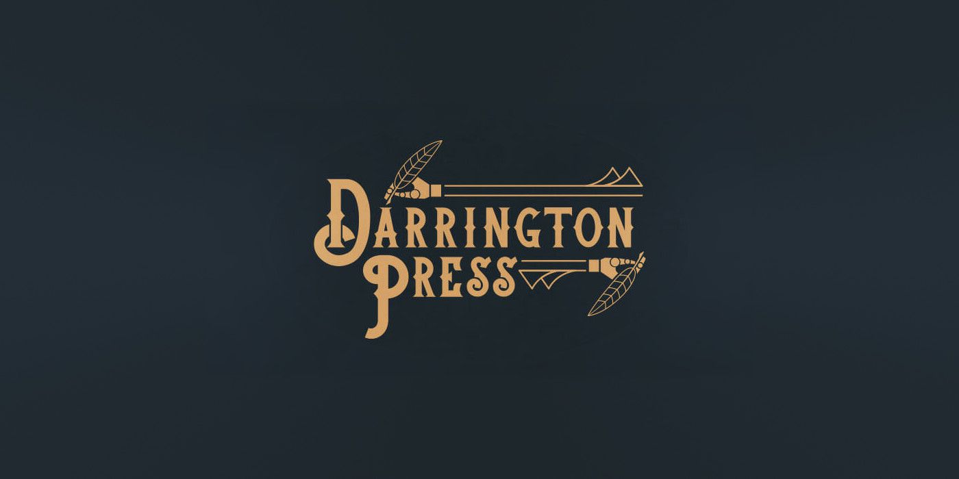 Logo: Darrington Press, featuring mechanical hands holding quill pens.