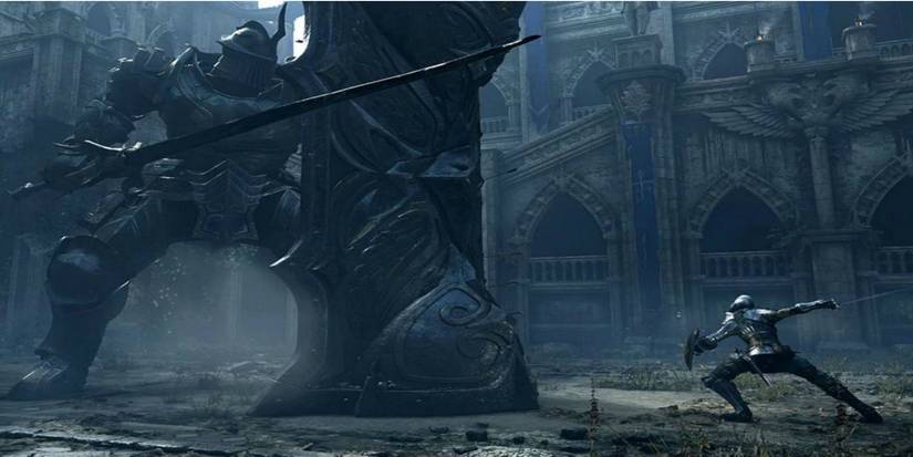 side view of a demon's souls boss battle