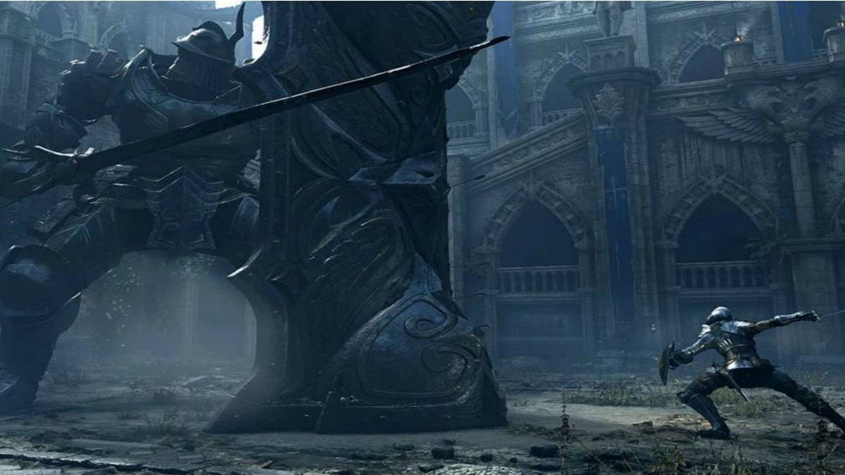 side view of a demon's souls boss battle