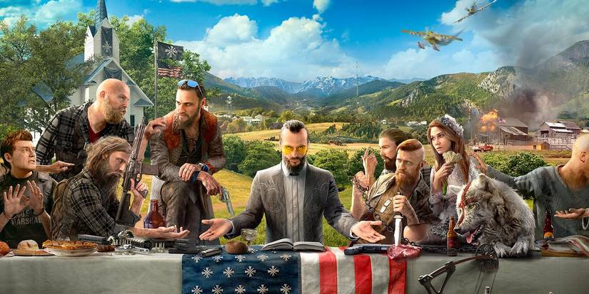 far cry 5 villain sitting at a table. Last supper recreation