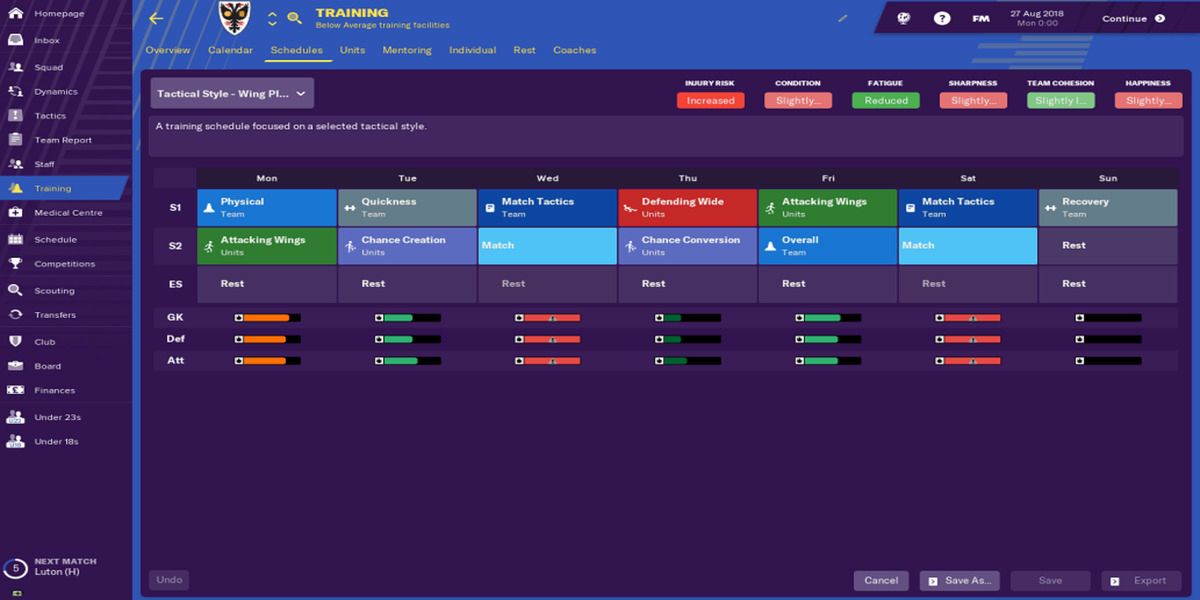 Football Manager 2019 training