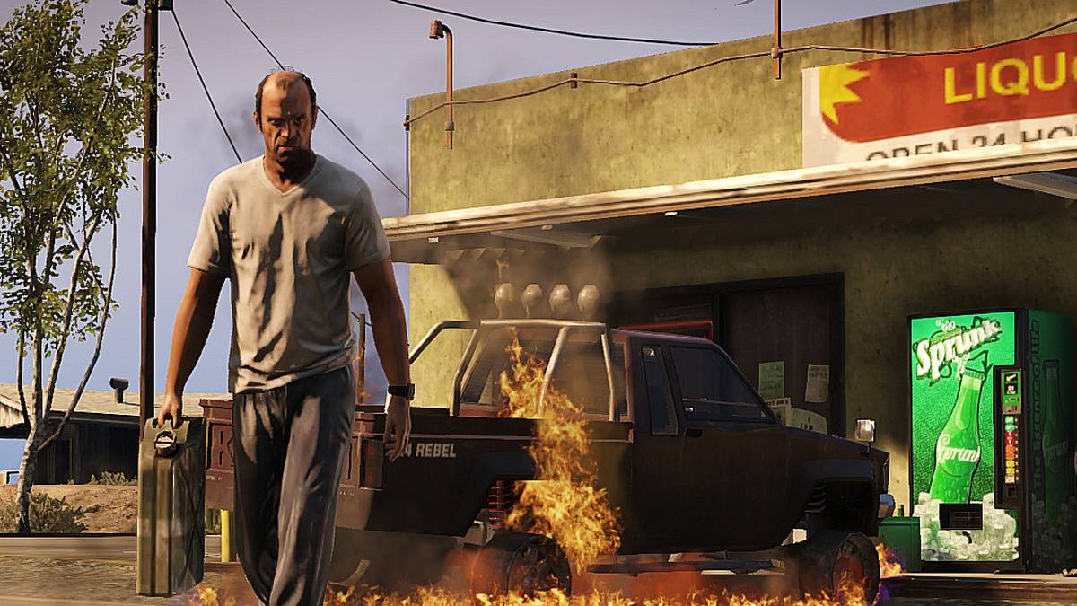 trevor lighting car on fire