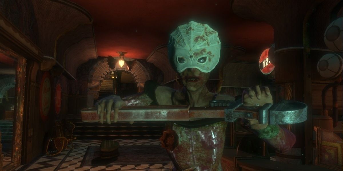 bioshock splicer with mask and weapon