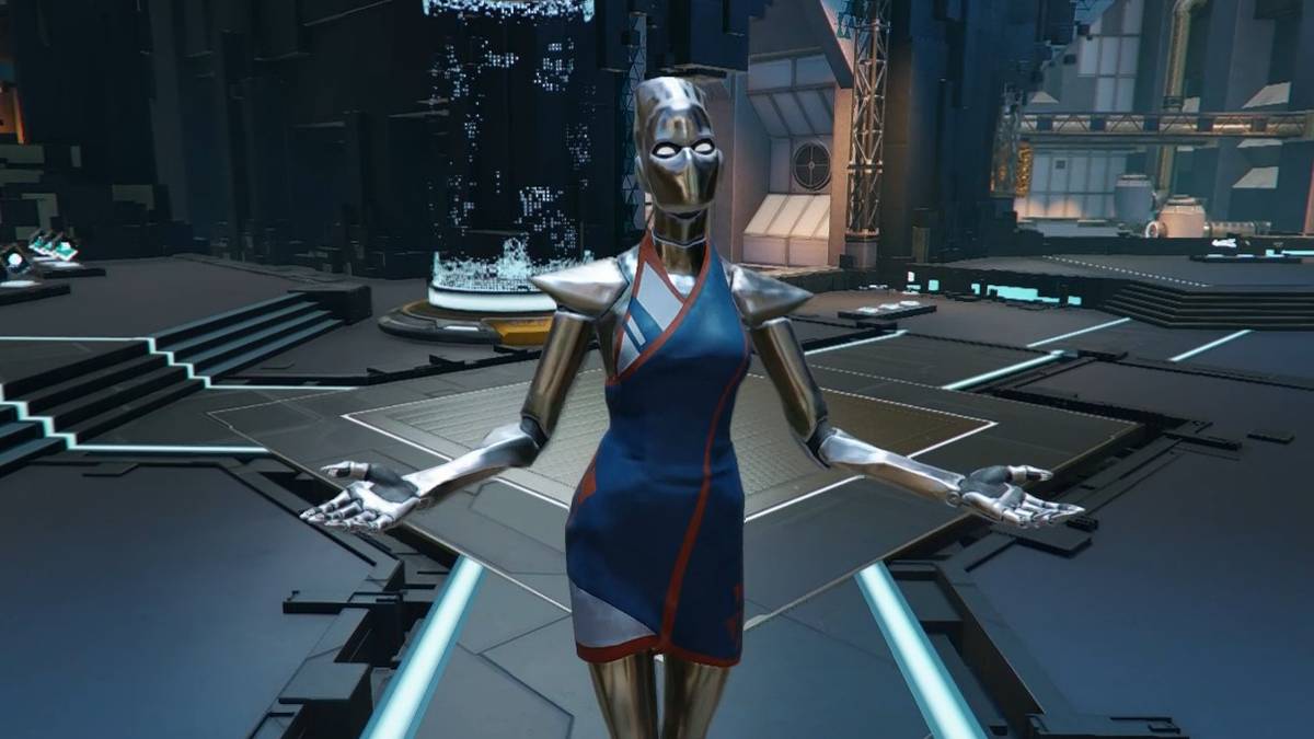 A robot welcoming you to Hyper Scape