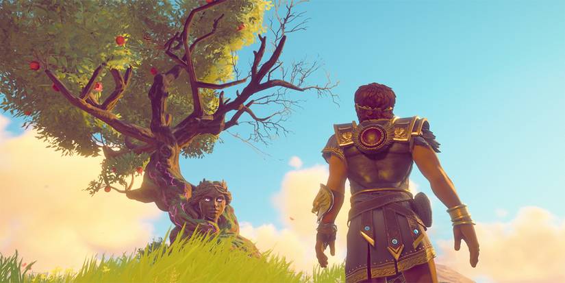 Fenyx looking at Aphrodite as a tree