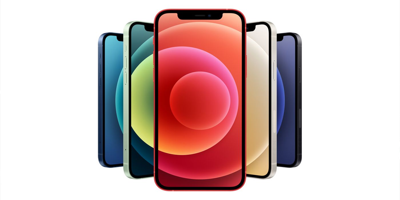 Iphone 12 models lined up by color