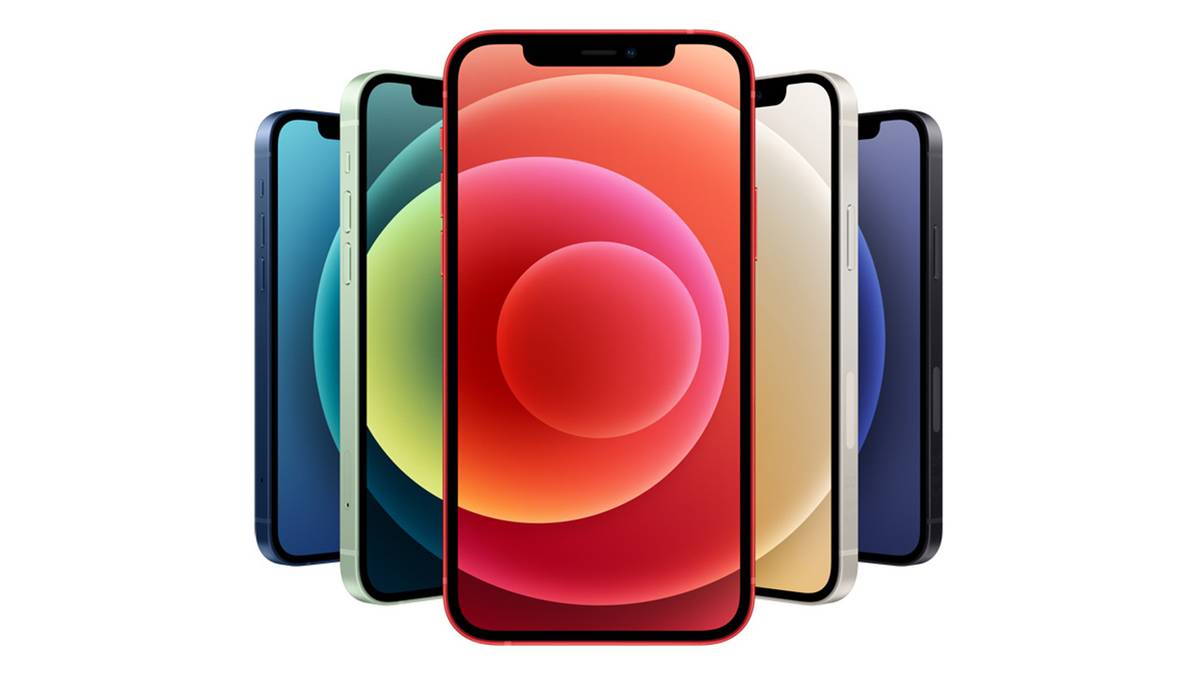 Iphone 12 models lined up by color