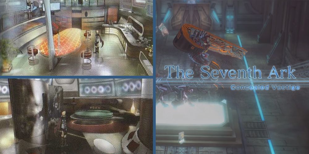 Concept art for Lightning's house and an image from The Seventh Arc (Final Fantasy XIII)