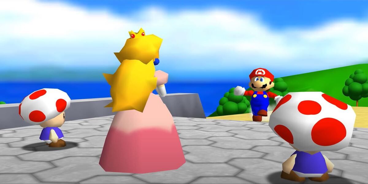 Super Mario 64, mario running to peach