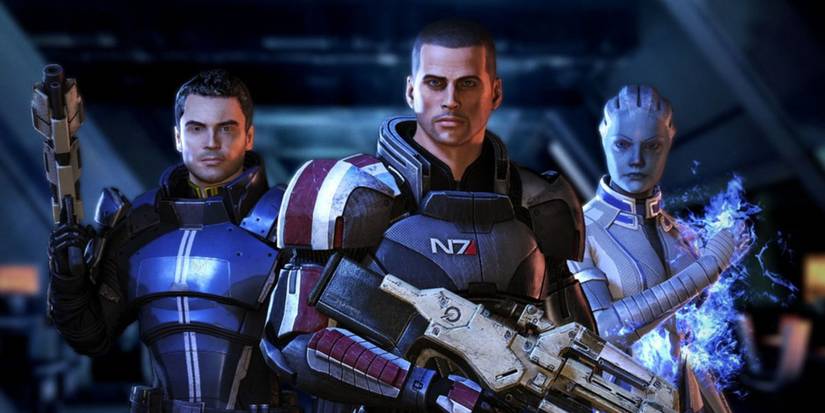 Mass Effect 1 Shepard with squad members Liara and Kaiden