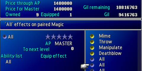 The materia screen in Final Fantasy VII