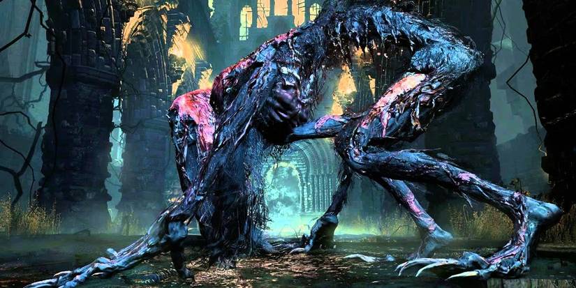 blood starved beast from bloodborne in church