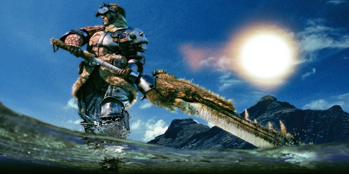Monster Hunter 4 Ultimate promotional image of hunter in shallow water