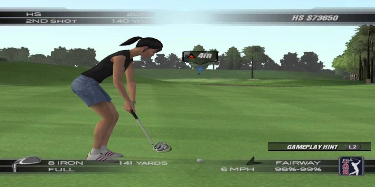 A character preparing a shot in PGA Tour 2004