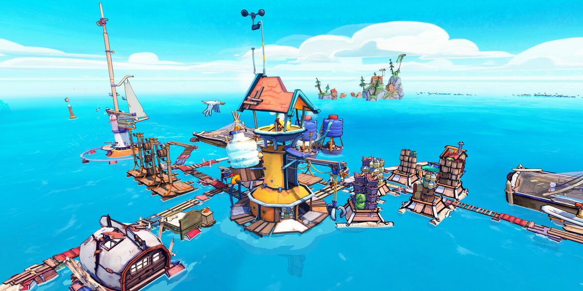 A floating player built town in Flotsam City Building Games 