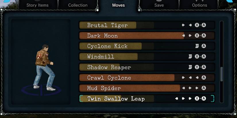 The move training screen in Shenmue HD