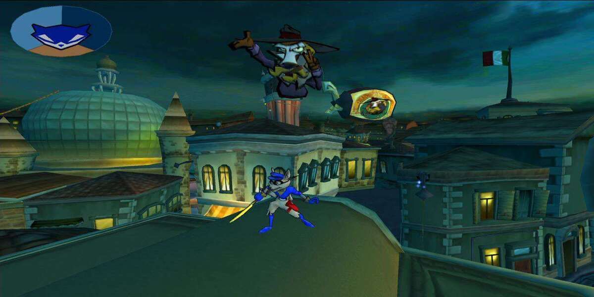 sly cooper on a rooftop in the first game