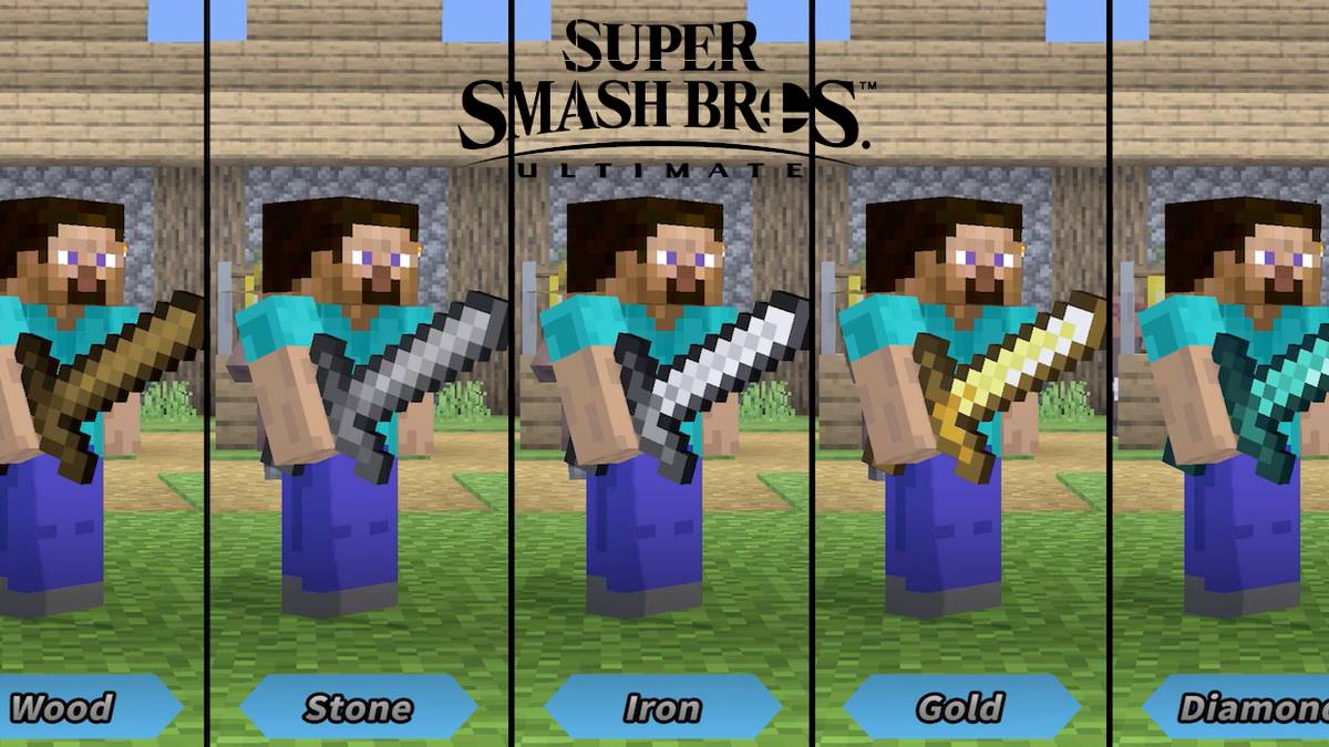 minecraft steve weapon crafting stages super smash bros ultimate dlc