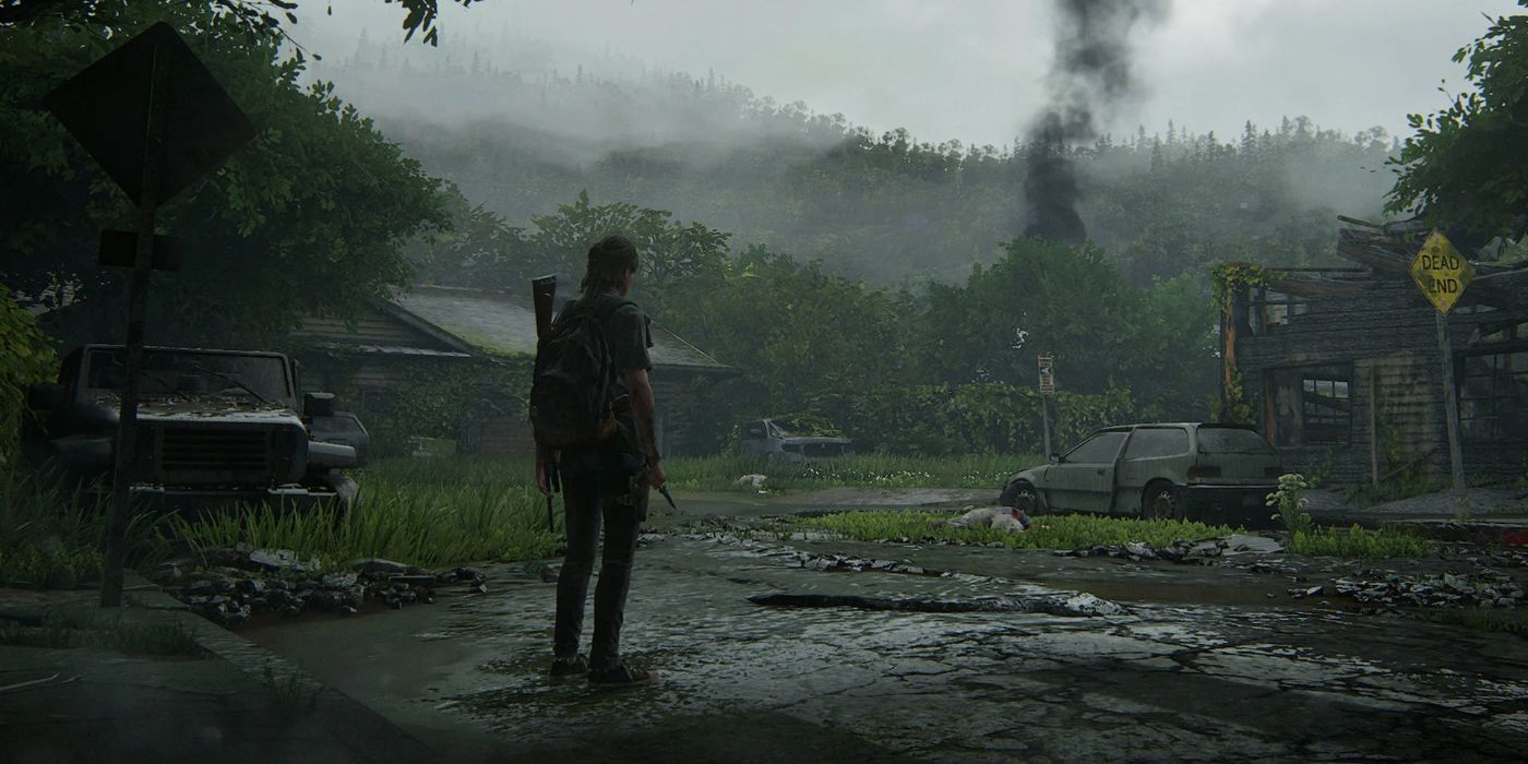 the last of us part 2 ellie standing in front of rubble